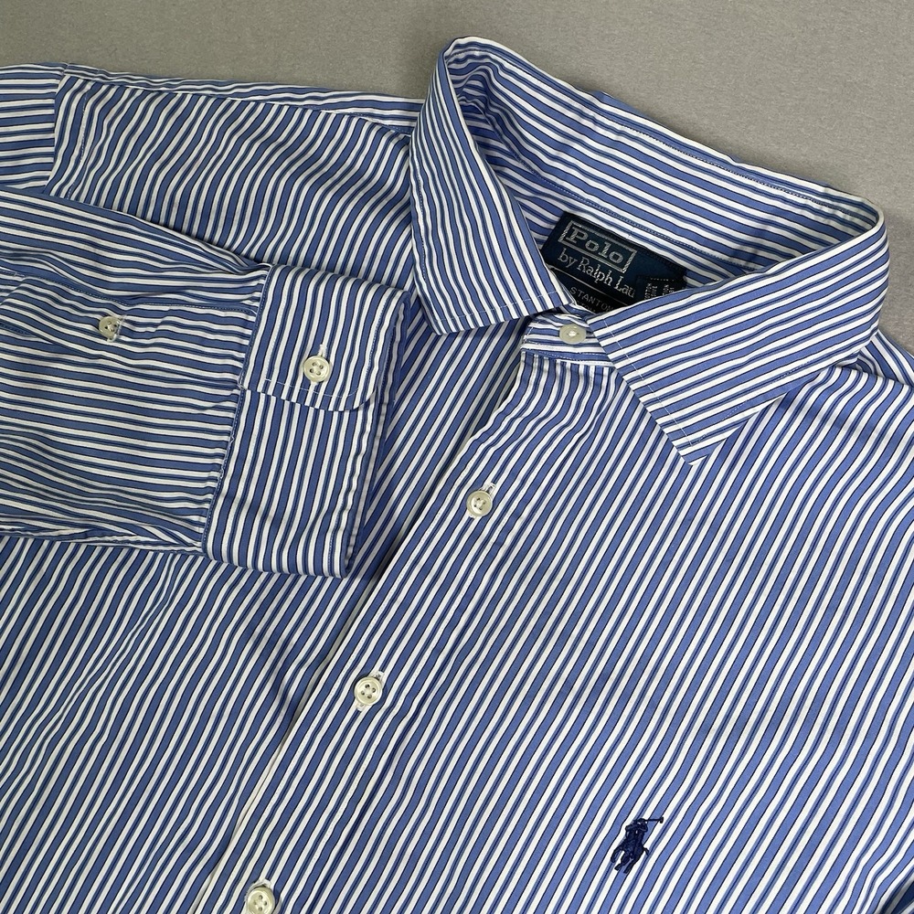 Polo Ralph Lauren Sz XXL Stanton Custom Fit Blue Striped Oxford Dress Shirt